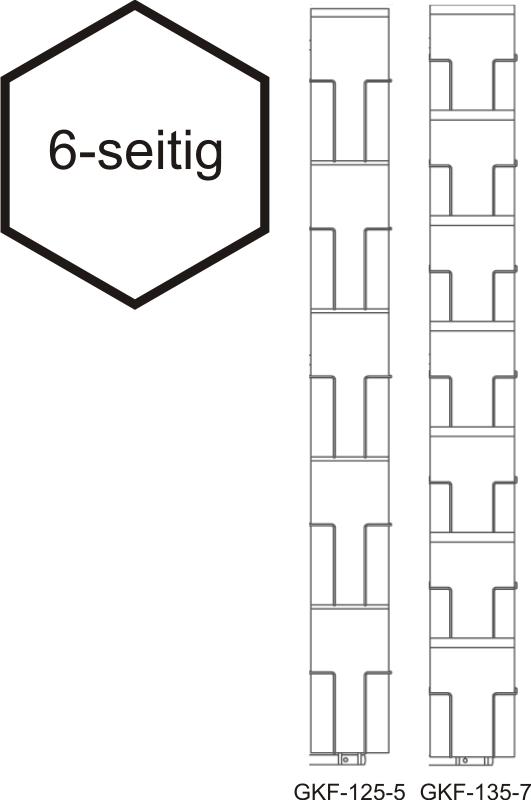 Karten-Bodenständer Kombination, 125-135mm, 34 Fächer, 1-reihig, 6-seitig, silber